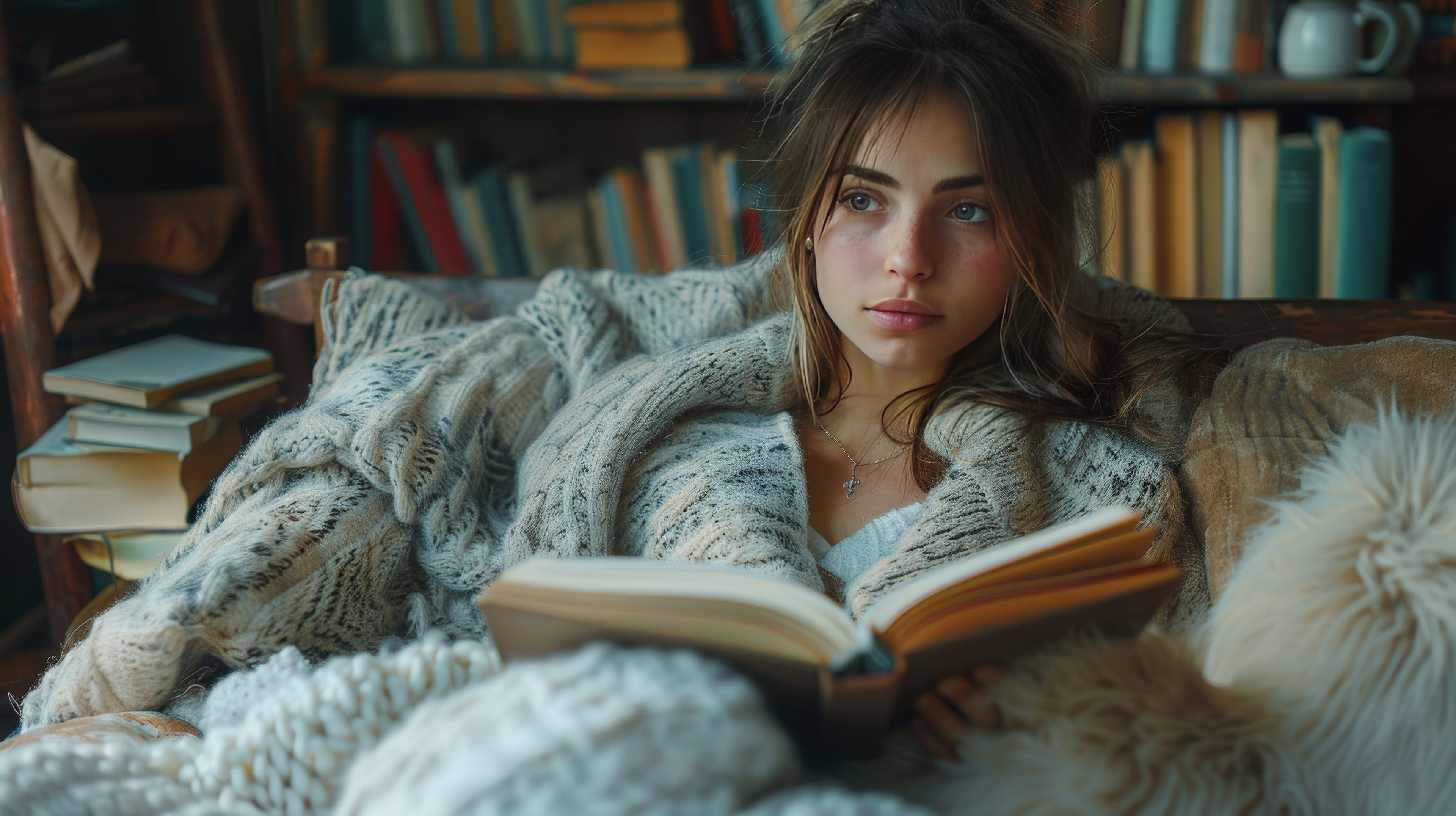 Lazy Girl wrapped in blankets with journal 
