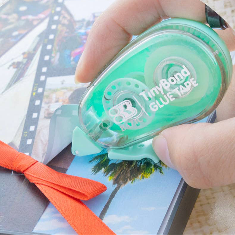 Small tape dispensers with text highlighting their use for craft, office, and school projects.