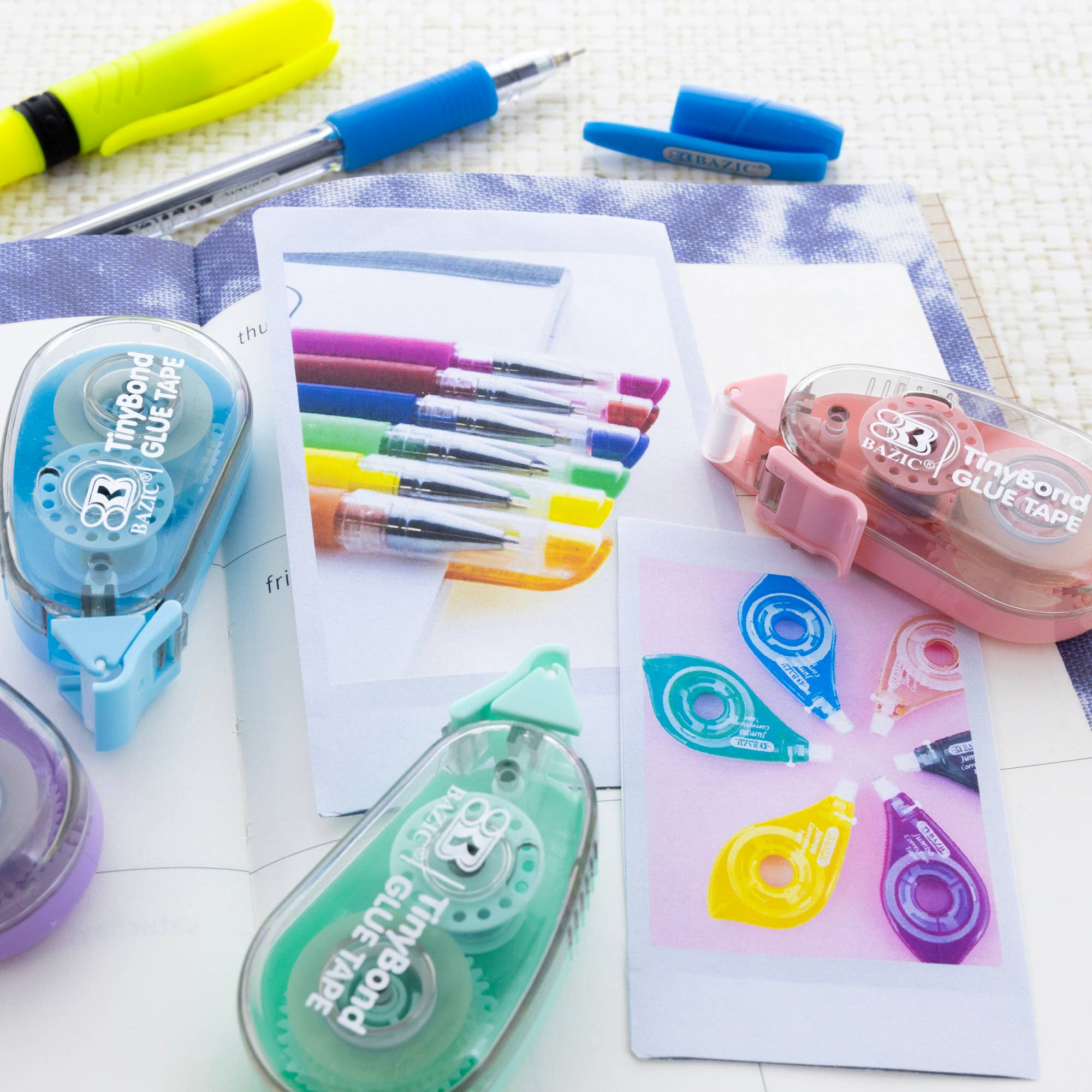 Assorted office supplies including glue tape