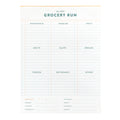 Grocery list template with categories and a week plan at the bottom.