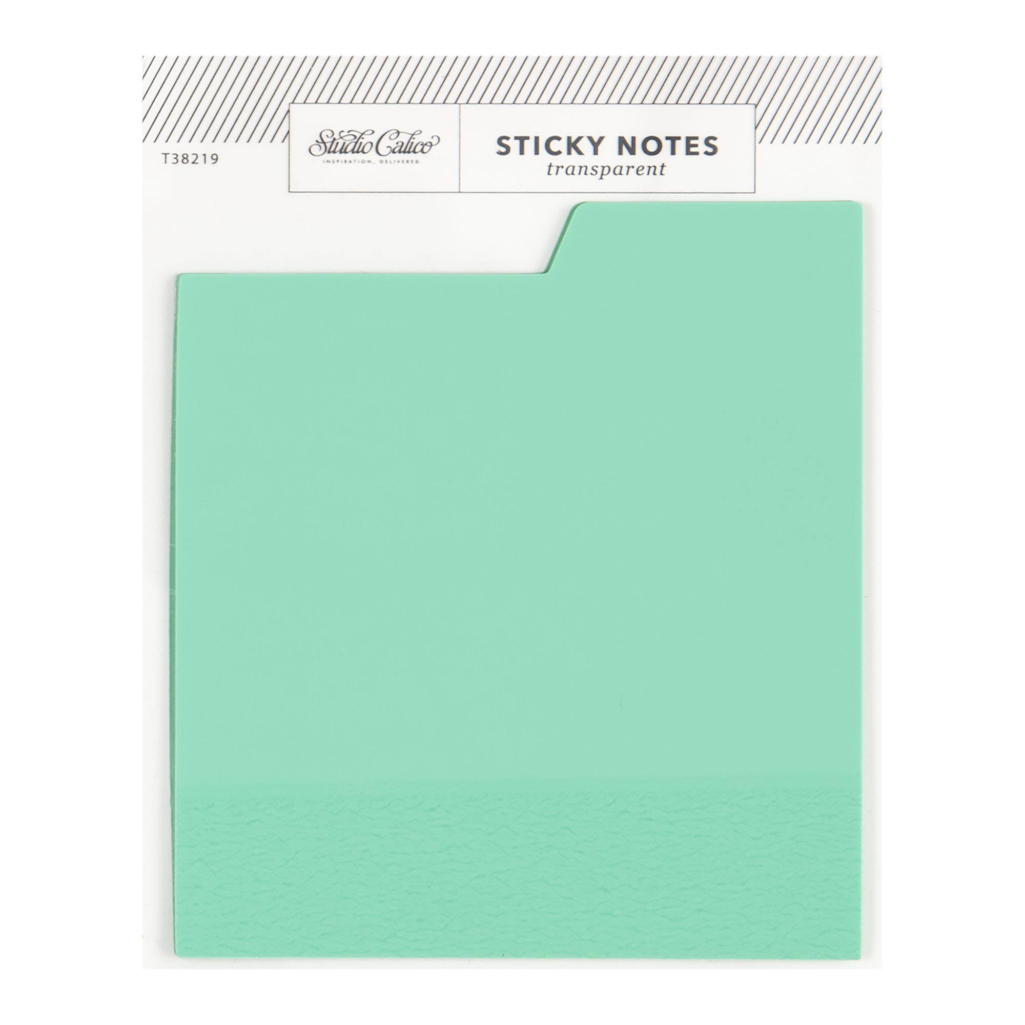 Mint green sticky notes with a white backing on a white background